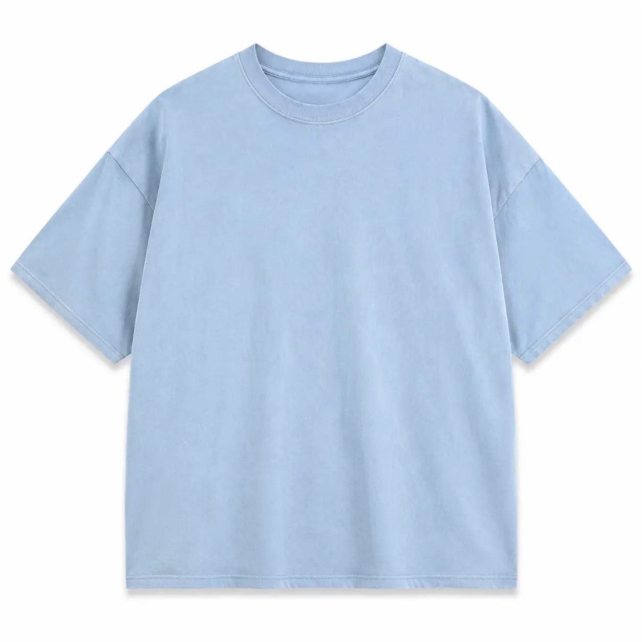 Men's Light Blue Oversized Classic Short-Sleeve Crewneck T-Shirt - Soft Vintage Washed Cotton, Relaxed Fit Menswear Top for Casual Streetwear, Ideal for Layers