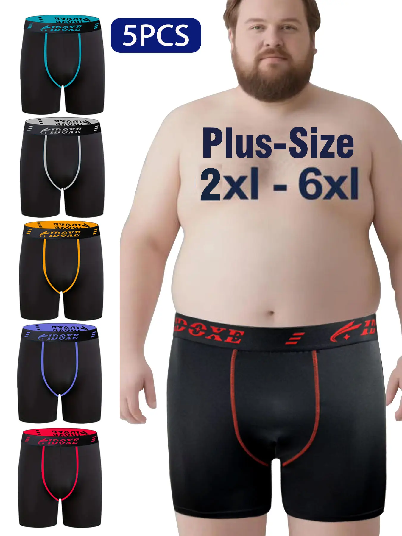 Men's Plus Size Sports Boxer Briefs, Fashion Colorblock Design, Mid-Waist Breathable Underwear Shorts, Comfortable Stretch, Stretchy Gym Underwear, Suitable for Gym and Casual Wear