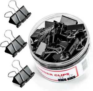 Binder Clips, 48 Pcs Medium Binder Clips, Kalerr Black Binder Clip Medium, 1.25 Inches Office Clip with Container, Paper Binder Clip Office Supplies, Paper Clamps Bulk for Office, Home, School