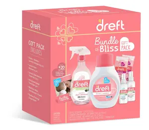 Dreft Bundle of Bliss Baby Gift Set with Laundry Detergent & Stain Remover, Infant Essentials, 16 Loads, 7 Pieces, Hypoallergenic Formula, Plant-Based Ingredients