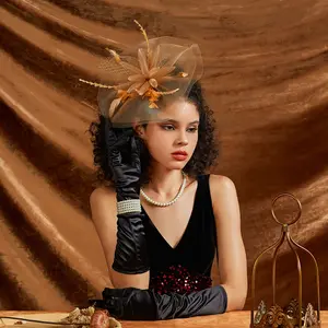 British Multicolour Flower Mesh Headband Unique Bow Feather Fascinator Headdress Bridal Hair Accessories Fancy Hair Ornaments