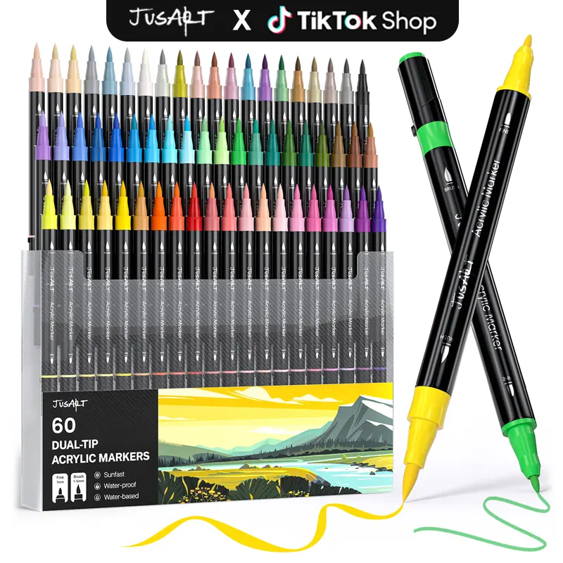 [Back to school shopping] 60/48/36/24 Colors Dual Tip Acrylic Paint Pens Markers, Brush and Fine Tip, Premium Paint Pens for Various Surfaces, Acrylic Paint Markers, Markers for Coloring, Art Supplies, Acrylic Marker, Coloring Supplies