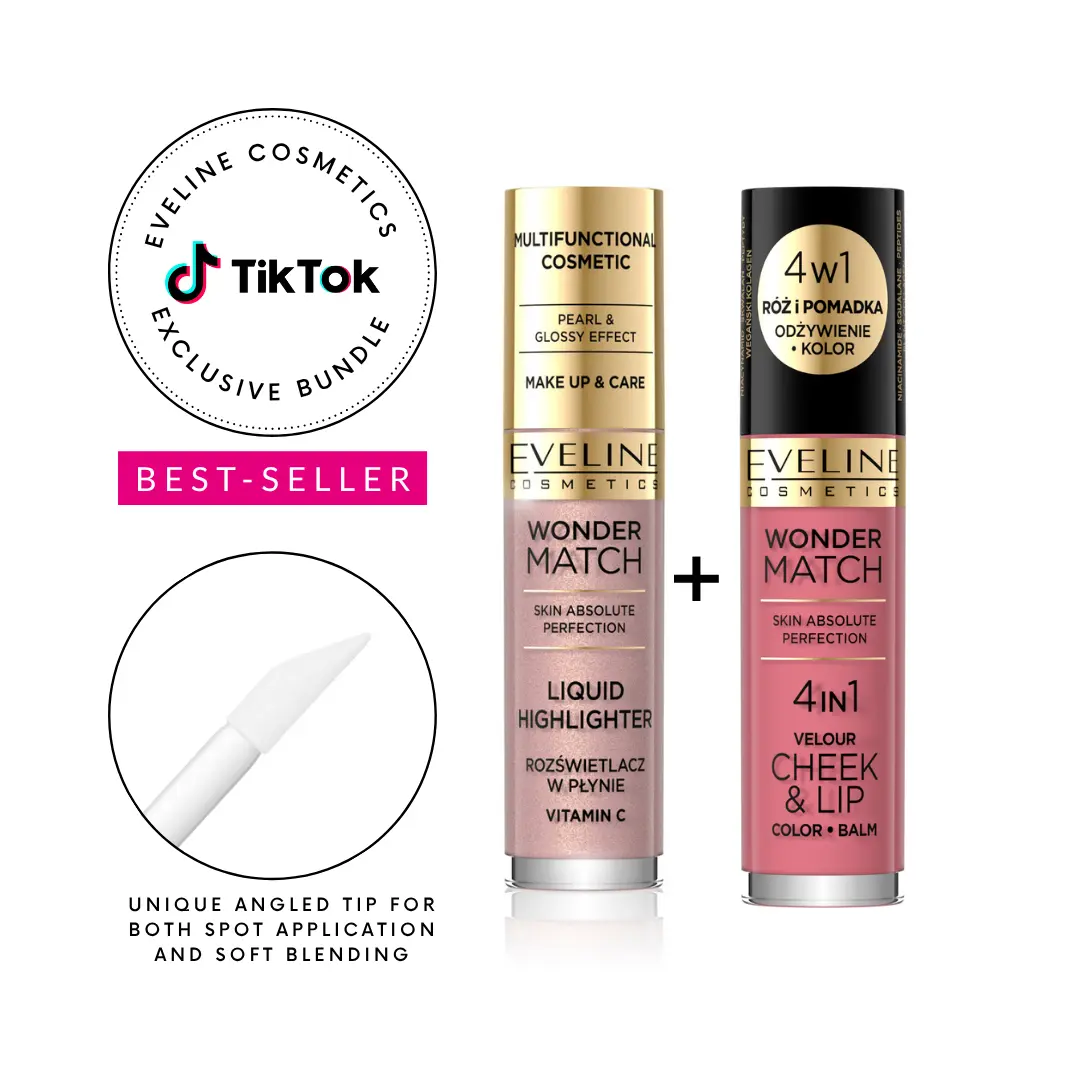 Eveline Cosmetics Glow Duo - Liquid Face Highlighter & 2-in-1 Liquid Blush & Lipstick Dusty Bloom TikTok Exclusive Bundle with Niacinamide for Radiance