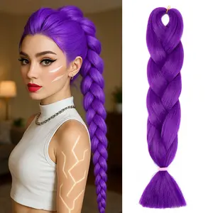 Purple Braiding Hair Extensions Pre Stretched Synthetic Crochet Braids DIY Colorful Braids Ombre Jumbo Braiding Hair Ponytail Extensions for Stage Party Christmas Halloween Costume Cosplay Daily
