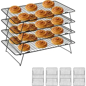 4 Tier Stackable Multi-Level Collapsible Cooling Rack for Cooking Baking Roasting Cakes, Oven Safe & Easy Clean Black 4-Tier