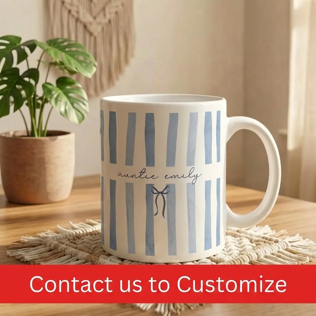 Custom Name Auntie Mug, Baby Announcement Gift For Aunt, Stripe Coffee Cup, Personalized Pregnancy Reveal, New Aunt Gift Idea, Custom Gifts