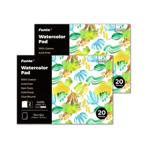 Funto Watercolor Pads, 100% Cotton, 20 Sheets, Assorted Sizes, 140lb/300gsm, Glue Bound, Double-Sided, Easy Tear Heavyweight Art Paper for Painting