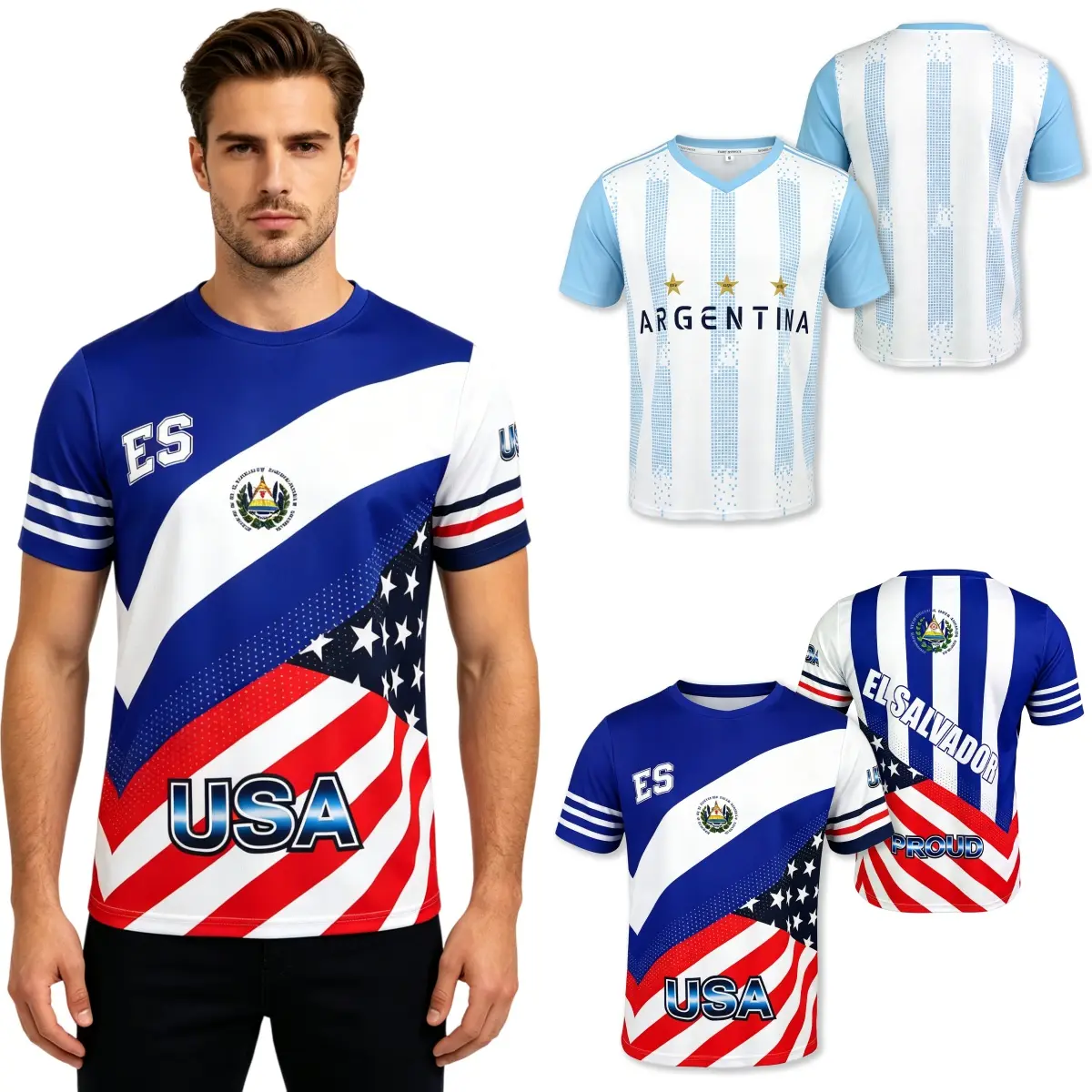 Unisex Soccer Jerseys USA Argentina Uruguay Colombia Guatemala Flag Print V Neck Football Jersey for Men Women Athletic Training Shirt Moisture Wicking Sports Top Casual Fan Apparel S-5XL Breathable Match Day Jersey, Jerseys For Soccer