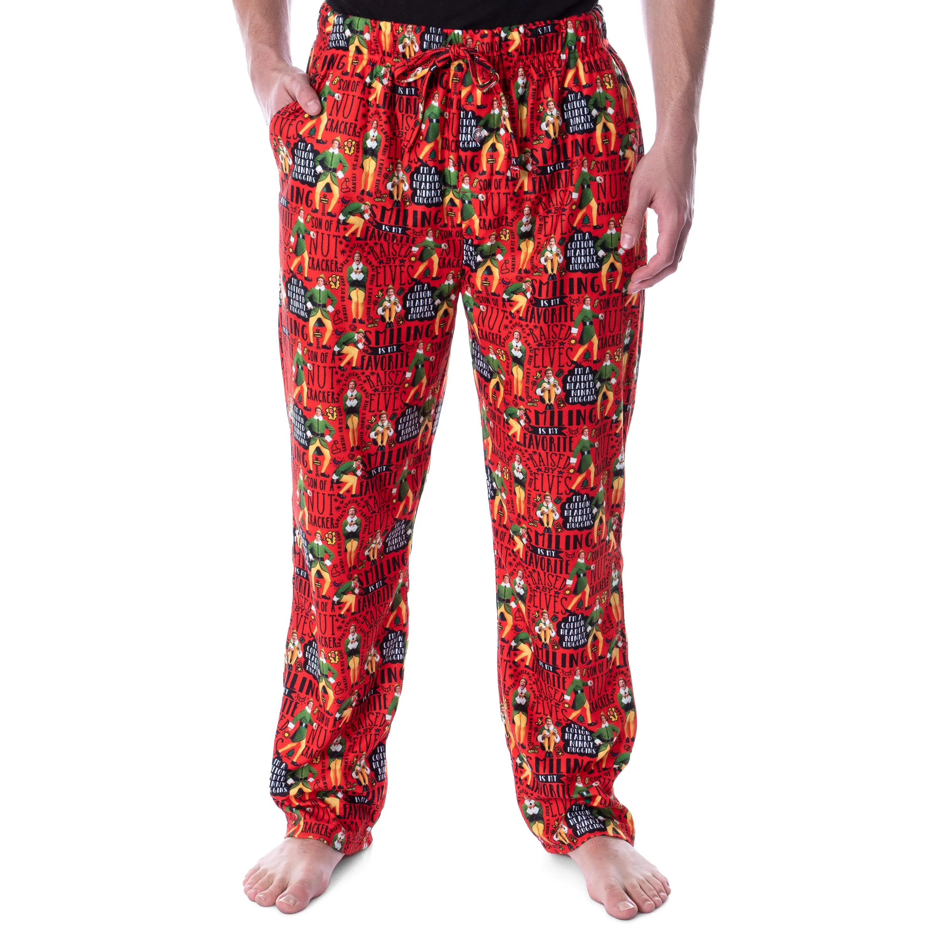 Elf The Movie Men's Cotton Headed Ninny Muggins Allover Holiday Christmas Film Loungewear Pajama Pants
