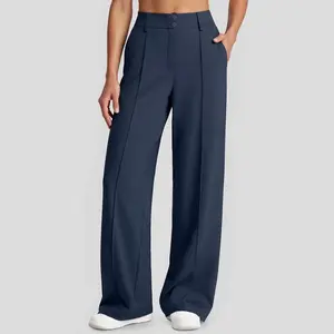 JEKAOYI Straight Leg Dress Pants for Women Ponte Yoga Pants with Pockets Stretchy Casual Lounge Pants Loose High-Rise Waist Full-Length Design Side Pockets 80% Polyester 20% Spandex - Bottom