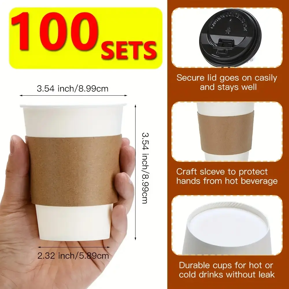 100pack 12oz Disposable Cups with Lids Durable for Hot Cold Drinks Office  Home - TikTok Shop