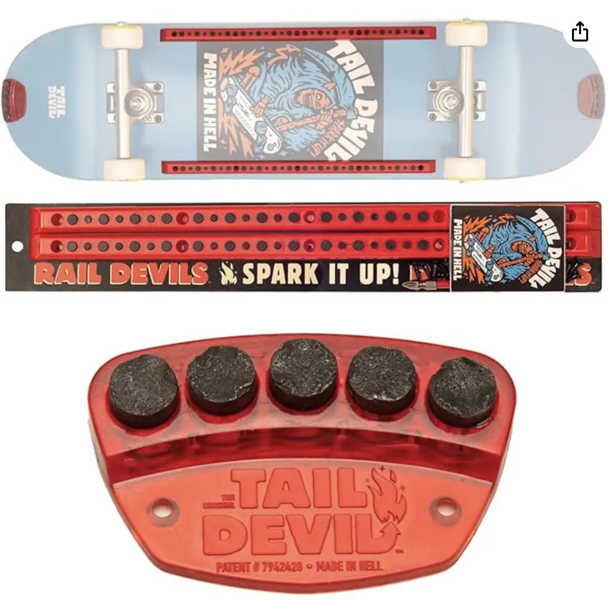 Tail & Rail Devils combo |  Spark Plate & Sparking Deck Rails | Sparks for Your Skateboard | 2-Piece Spark Kit Combo | Made by The ORIGINAL Tail Devil brand