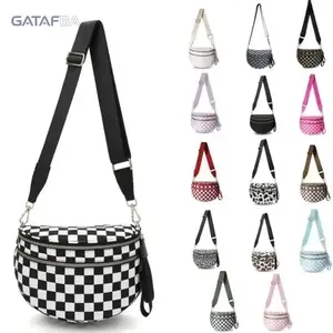 2026 Women Nylon Fanny Pack, Trendy Y2K Checkered Belt Bag, Street Style Adjustable Shoulder Strap Crossbody Bum Bag, Large Capacity Lightweight Hands-Free Sling Purse for Daily Errands Summer Vacation Festival Outdoor Travel