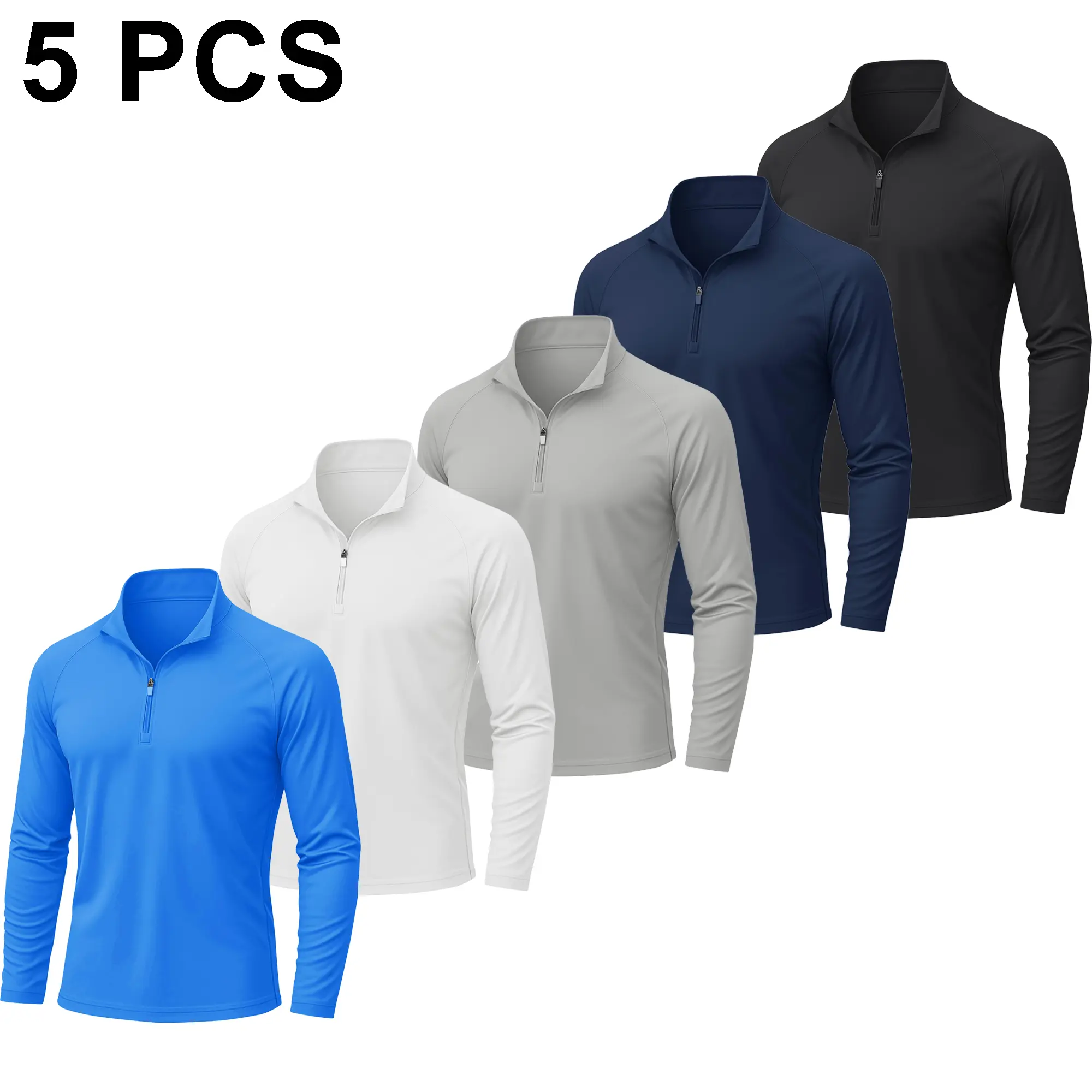 1/3/5 Pack Men's Long Sleeve Athletic Shirts 1/4 Pullover Zip Sun Protection Rash Guard UPF 50+ Outdoor Running T-Shirts
