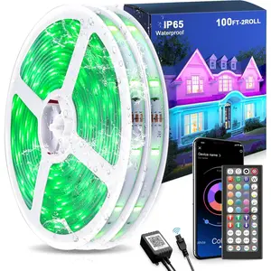 100FT Outdoor LED Strip Lights  (2 Rolls of 50ft) IP65 Led Strip Lights with Remote, RGB Color Changing Christmas Rope Lights for Outside