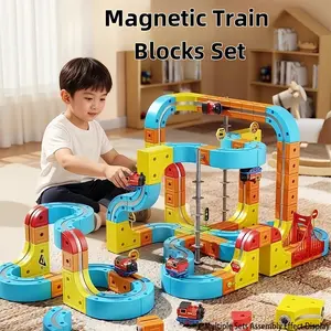 66PCS Magnetic Train Set Electric Train Track For Kids Imagination DIY Race Car Track with Train and Traffic Signs USB Rechargeable Gravity Defying Car Toy STEM Building Toys New Year Gift