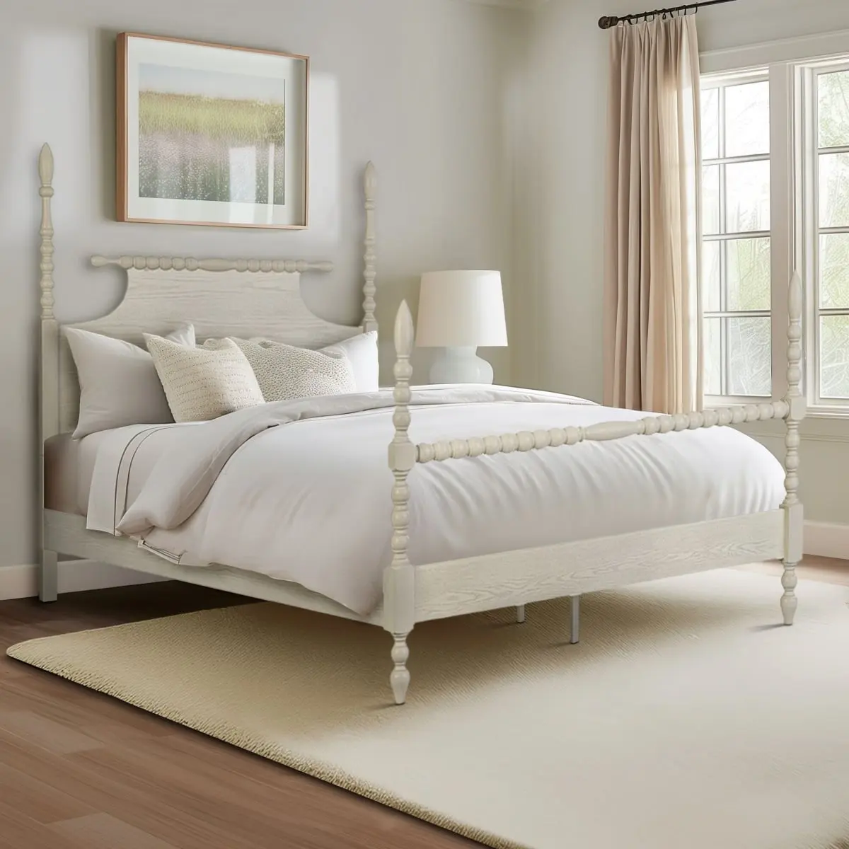 Madison Park Signature MPS115-0345 82.5 in. x 57 x 68.25 in. Turned Wood Spindle Bed, Antique Cream - Full Size, Antique Finish Beds, Bed Support Beds