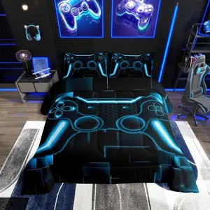 Feelyou Microfiber Bedding Set - Polyester U-Stitching Comforter with Purple Blue Gamepad Design for Boys, Multi-Size Soft Blanket, Travel-Ready Room Decor