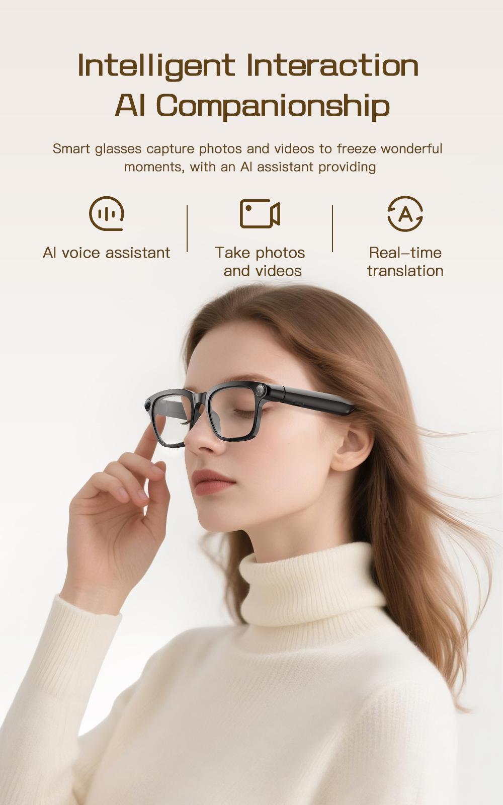 Smart AI Camera Glasses with 8MP Photochromic Lenses ,Button Touch Adjustment for Travel Outdoor Adventures Hands-Free Photography 160+Languages Real-Time Translation Bluetooth Wireless Wearable Video Recording UV Protection