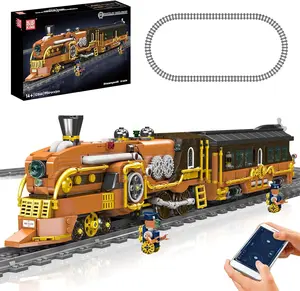 Mould King 12046 Technik Punk Steam Locomotive Train Model Building Blocks, 1954 Pieces Vintage Train Kit with Railway and Motor Clamping Blocks Kit