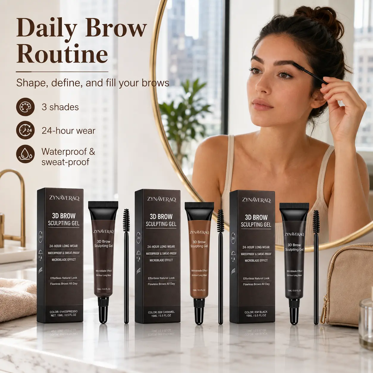 3D Waterproof Tinted Eyebrow Gel Strong Hold Smudge Proof Transfer Resistant No Flake Long Lasting Brow Tint Filler Thickener Natural Hair Like Effortless Flawless Salon Quality Wild Brow Makeup Perfect Shape Color Choice Black Caramel Coffee