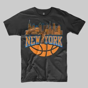 New York Basketball Skull Knick Men's T-Shirt, Retro 90s Bootleg Game Day Tshirt