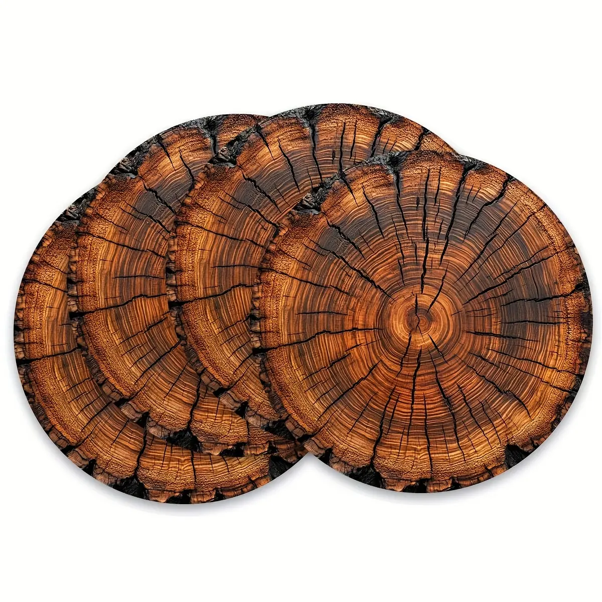 4-pack wooden tree ring pattern coaster, Round, Decorative Coaster, anti slip, heat-resistant and easy to clean design, Kitchen Coasters suitable for kitchen, dining room, office, coffee shop home decoration, perfect holiday gift for family and friends