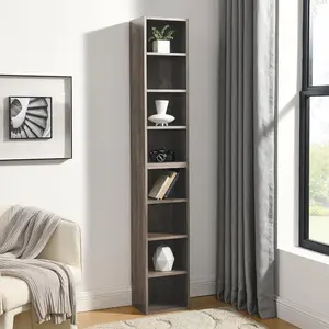 Small Narrow Corner Bookcase - Gap Freestanding Storage Cabinet, Lattices Open Shelves Tower Rack, Cubes Bookshelf White (Gray)