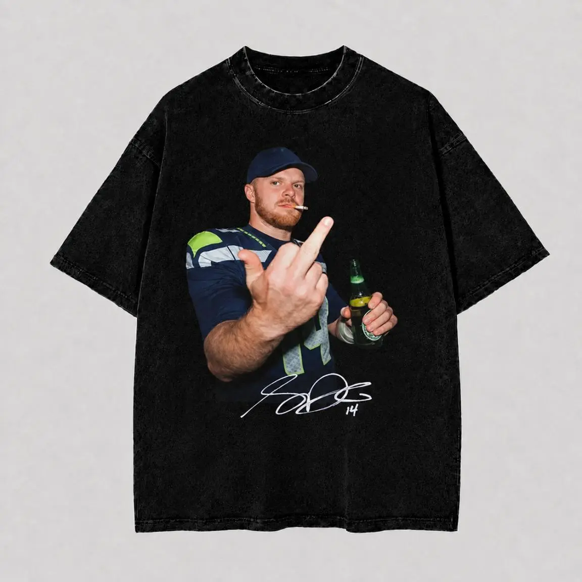 Limited Sam Darnold Middle Finger Vintage Washed Shirt, 90s Bootleg Football Graphic, Unisex Fan Streetwear