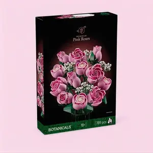 789pcs Pink Rose Building Block Bouquet – 2026 New Everlasting Flower Bricks Set, Romantic Valentine’s Day Gift, Creative Home Decor for Adults & Teens, Decorative Artificial Flowers