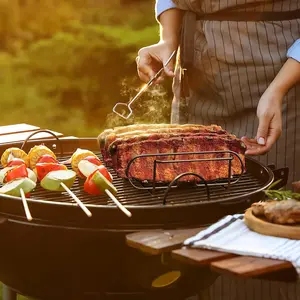 Stainless Steel Rib Rack, Holds Up to 4 Full Racks of Ribs for Smoking, Smoker Rack for Grilling, Nonstick BBQ Rib Rack Stand Holder