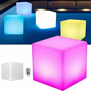 LED Cube Lights, 17inch Rechargeable RGB Colors Changing Light with Remote, 16 RGB Colors 4 Flash Modes LED Glow Cube Seat, Waterproof LED Furniture Stool Table for Home Outdoor Pool Bar Party Decor Lighting Multifunction
