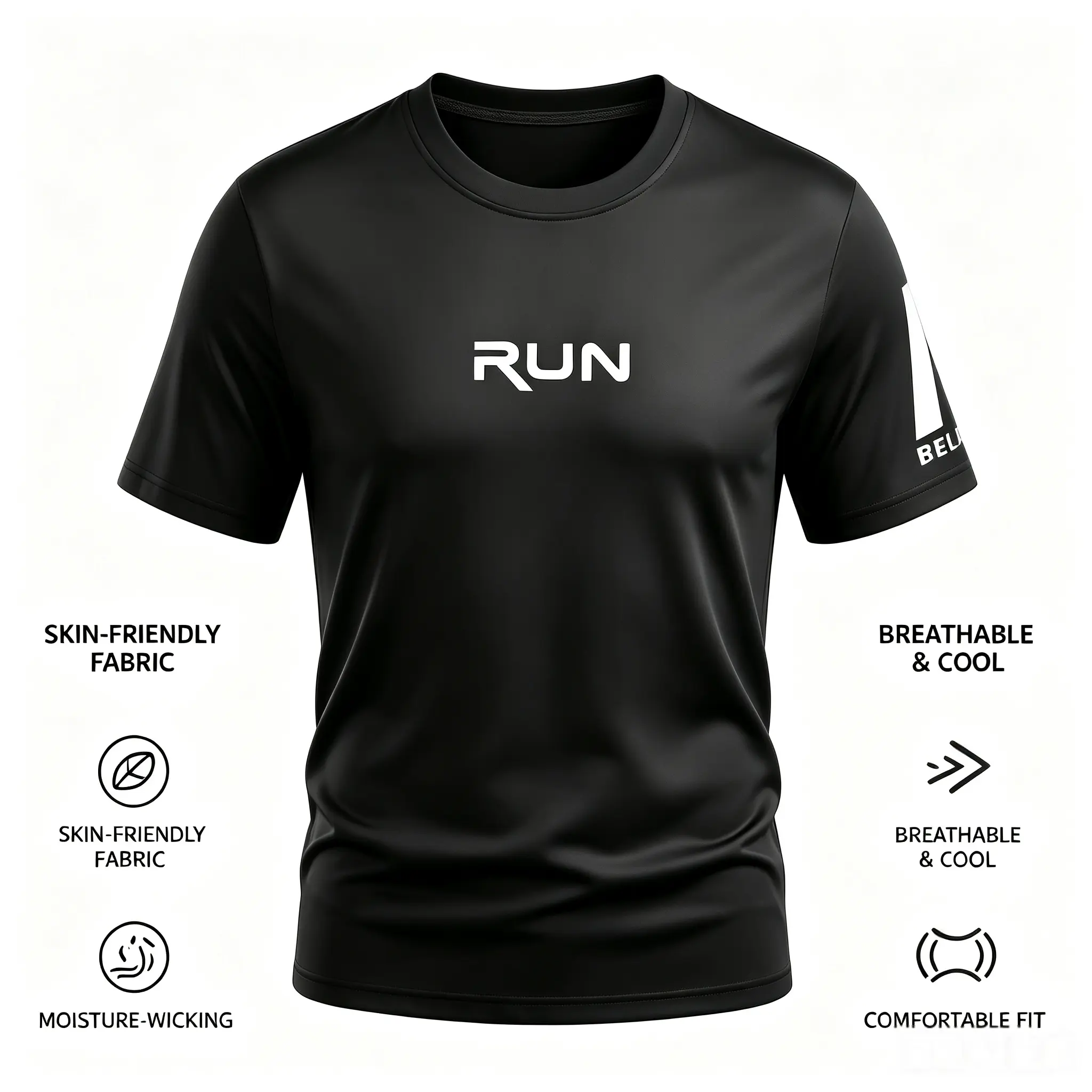 Men's RUN Printed Sports T-Shirt, Quick-Dry & Moisture-Wicking Athletic Top for Gym Fitness Training and Running, Athletic Style Activewear, Casual Athletic Apparel