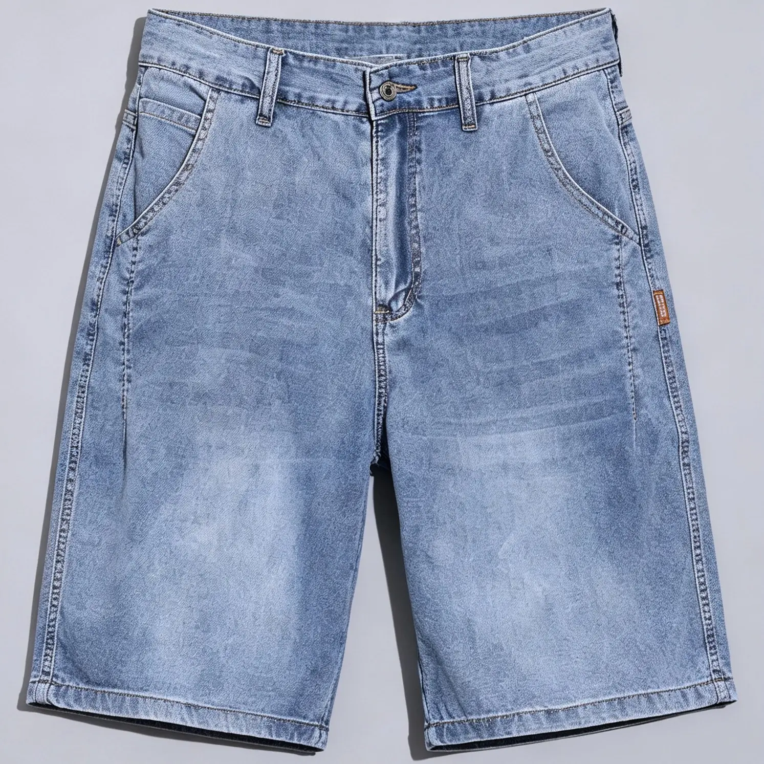 Men’s Lyocell cool-touch, lightweight stretch denim straight shorts; men’s washed vintage distressed denim shorts; trendy, versatile loose straight casual street-style denim bermuda shorts Low Rise Raw Hem