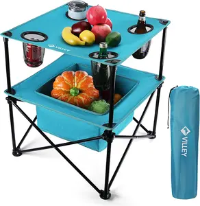 Portable Camping Picnic Table, Lightweight Folding Beach Table with 4 Cup Holders and Carry Bag for Camp, Travel, Fishing, and Outdoor Activities