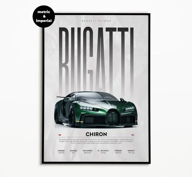 Bugatti Chiron Poster | Hyper Car Poster | Super Car Print | Art Print Poster | Home Decor | Wall Decor