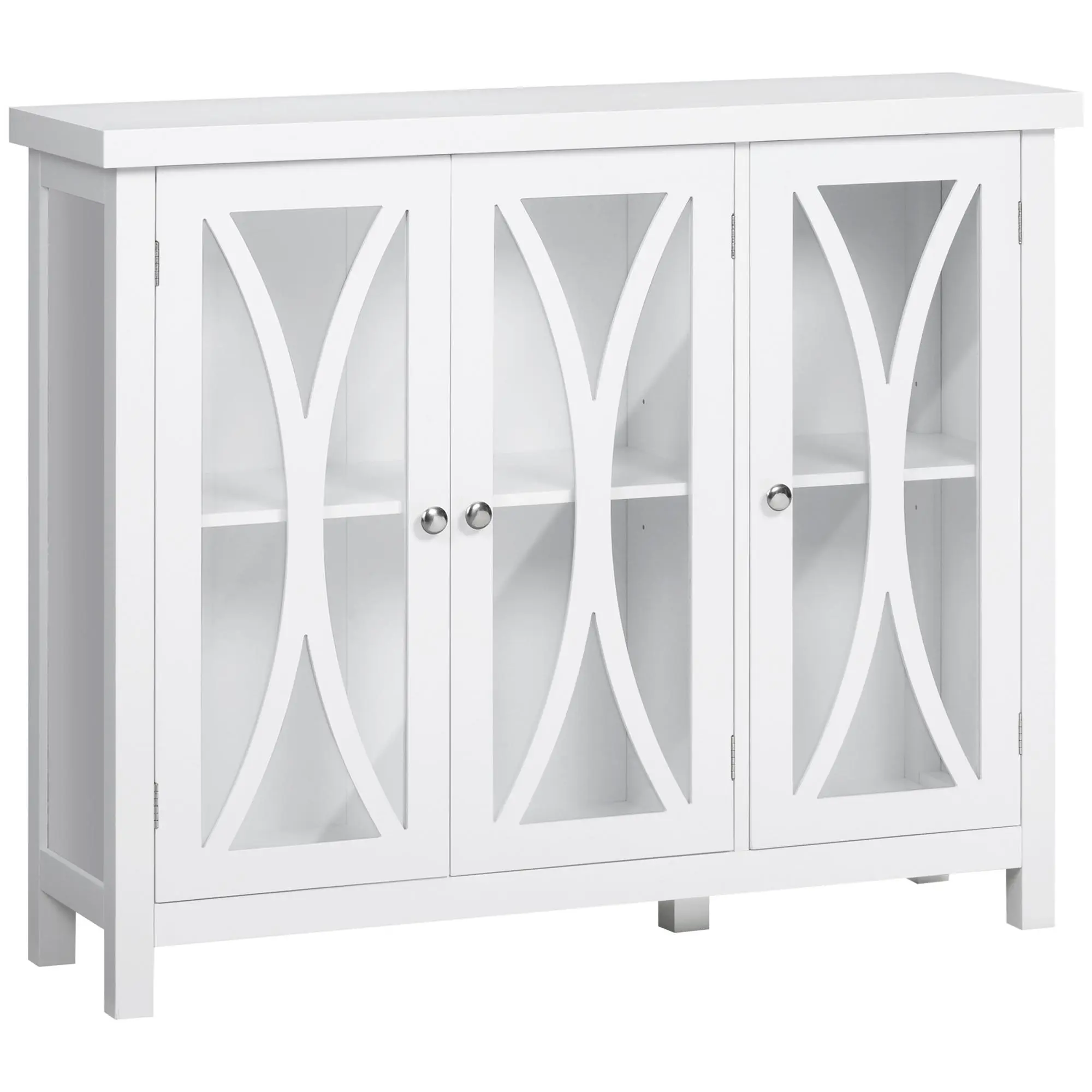 HOMCOM Large Capacity Multifunctional Adjustable Storage Dustproof Openable Sideboard - White Buffet Cabinet with 3 Tempered Glass Doors, Arc Pattern and Adjustable Storage Shelf, Credenza, Large Capacity Sideboards, Multifunctional Sideboards