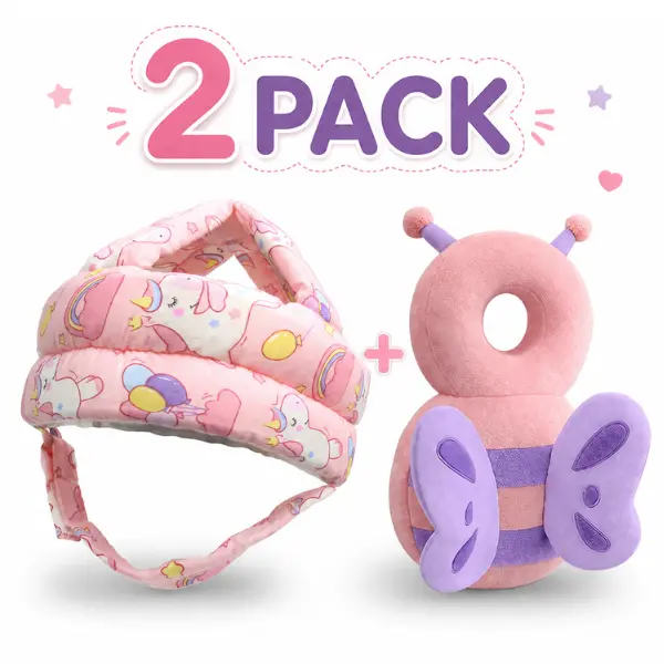 Baby Safety Helmet & Head Protection Backpack Set (2-in-1), Adjustable Soft Anti-Bump Cushion Pad for Toddlers Crawling/Walking, Unicorn & Pink Butterfly Designs, Halloween/Christmas Gifts