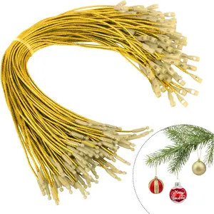 100 Pcs PreCut Gold Christmas Ornament Hangers String with Snap Fastener Safe Ornament Ribbon Hooks for Christmas Trees Xmas Holiday Party Hanging Decorations