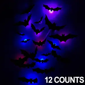 Bat LED Halloween Night Light, Dreamy Flashing Blue Dual Flash, DIY Wall Sticker, Indoor Outdoor, Bathroom, Door, Home, Bedroom, Party Decor