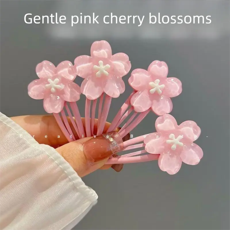 5-piece Japanese style Japanese style pink cherry blossom hair clip for girls, sweet and gentle, creamy cherry blossom clip headband with side bangs