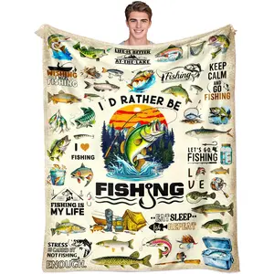 1pc Men's fishing blanket gift, soft and comfortable fishing blanket, fun fish pattern gift, suitable for boys and fishermen, flannel blanket, Soft Warming Blanket