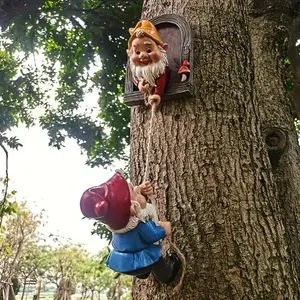 Gnome Climbing Tree Statue, Outdoor Garden Decor, Yard Patio Wall Decoration, Mother's Day Christmas Gift, Gnome Hanging Ornament
