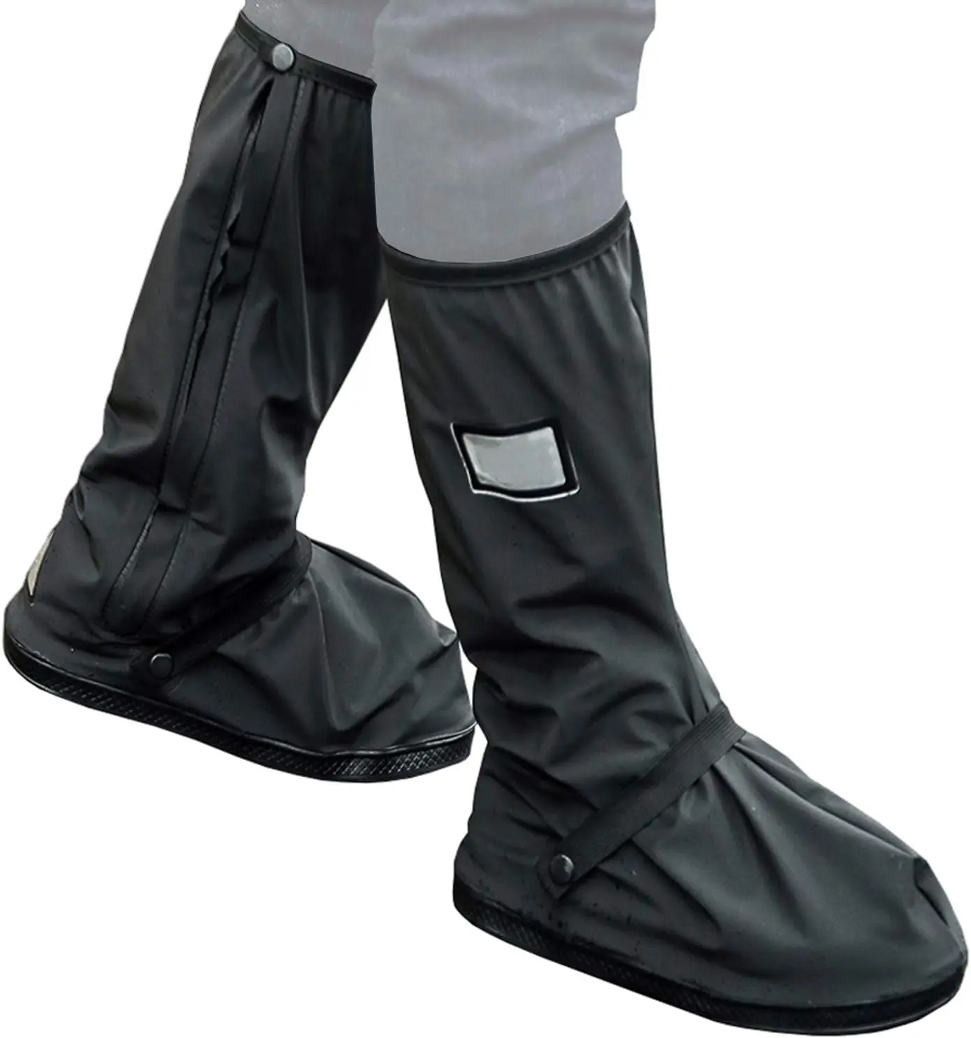 Heavy Duty Waterproof PVC Shoe Covers - Non-Slip Reusable Biker Protection for Motorcycle Riding, Work Boots, Home Improvement DIY Gear, Black