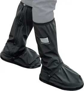 Heavy Duty Waterproof PVC Shoe Covers, Non-Slip Reusable Rain Boot Protectors for Motorcycle Riding, Work Boots & DIY Outdoor Gear, Black