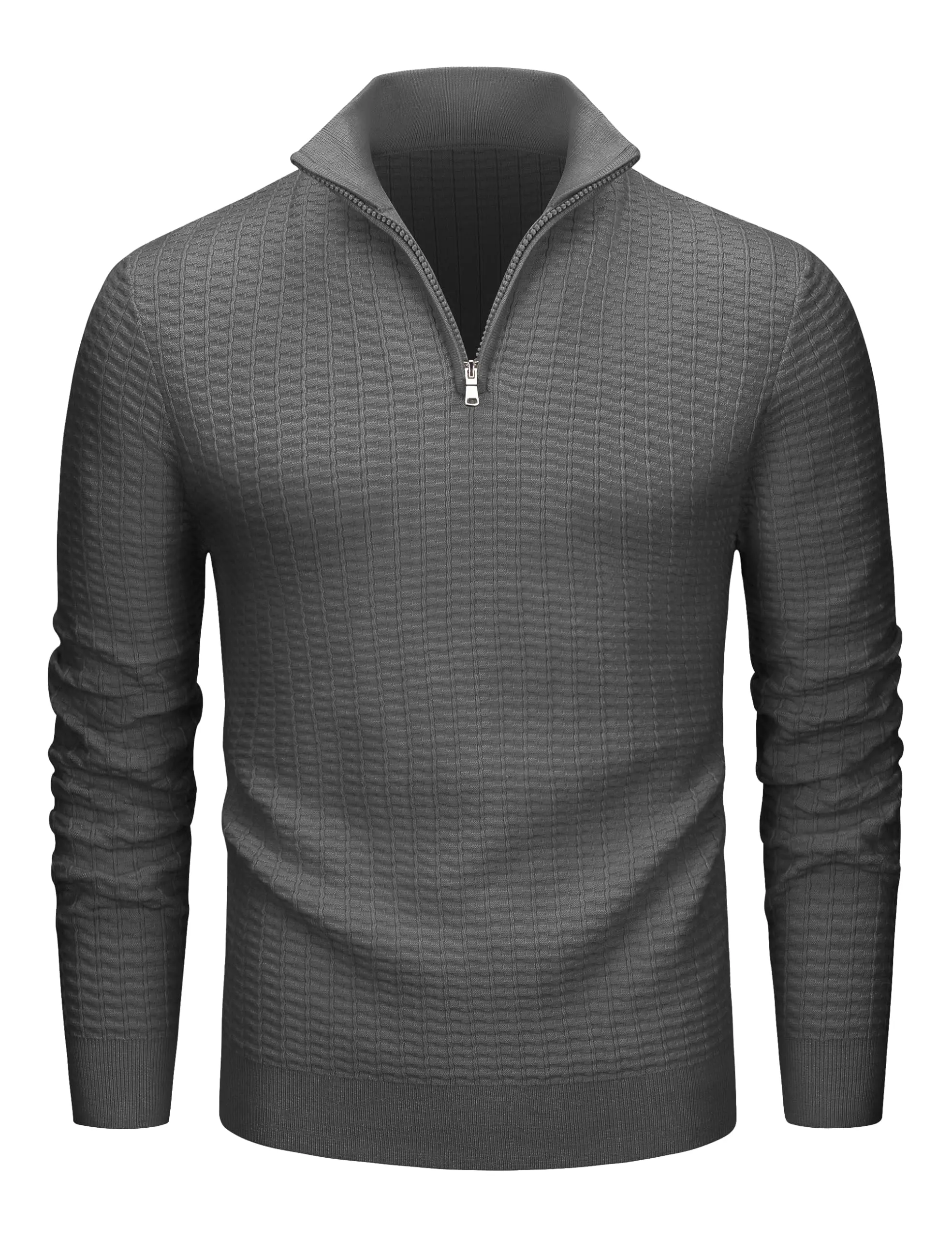 MAGCOMSEN Men's Sweater, 1/4 Zip Waffle Knit Pullover with Long Sleeves, Mock Neck and Ribbed Collar for Casual Menswear, Tops, Fabric