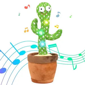 Rechargeable Dancer Cactus Glowing Dancing Electronic Plush Toys Can Sing Record Lighten for Baby Toy Education Funny Gift