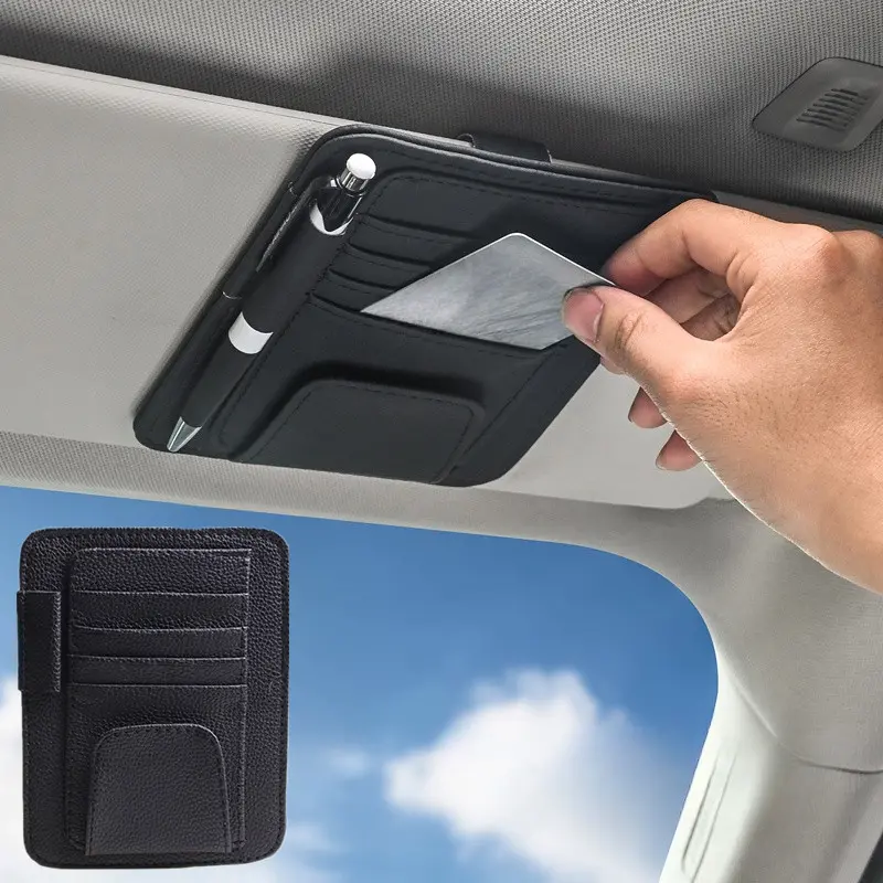 1pc Universal Car Visor Organizer, PU Leather Storage Box Pocket Glasses Card Pen Ticket Holder, Auto Interior Accessories, Multifunctional Car Organizer, Car Interior Organizers, Car Organizers And Storage, Car Organization Accessories