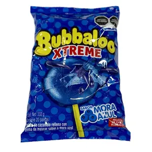 Bubbaloo Xtreme 20 Paletadas Mora Azul Snack Gum Caramel Filled with Mora Flavor 332g