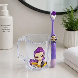 Cute Cartoon Character Toothbrush Cup Set, Acrylic Bathroom Tumbler Cup, Soft Bristle Toothbrush, Fun Gift for Birthday